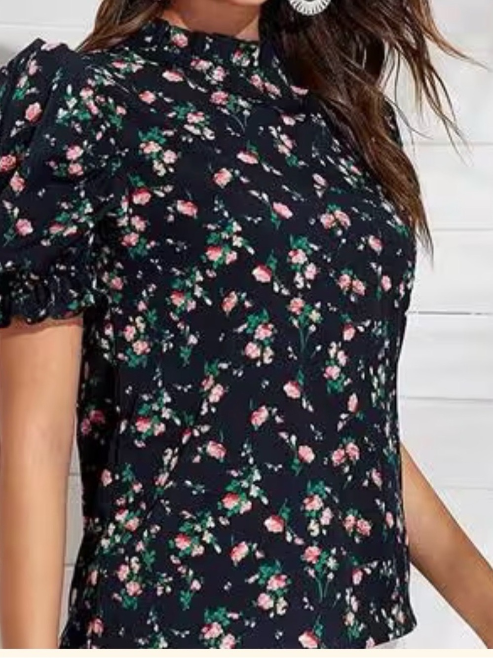Amazon Black Floral Mock Neck Blouse